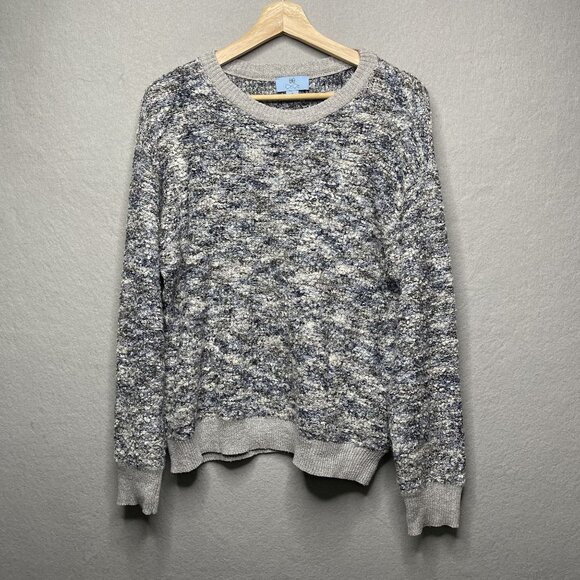 CeCe Womens Marled Knit Sweater Gray White Blue Acrylic Blend Medium - Picture 1 of 6